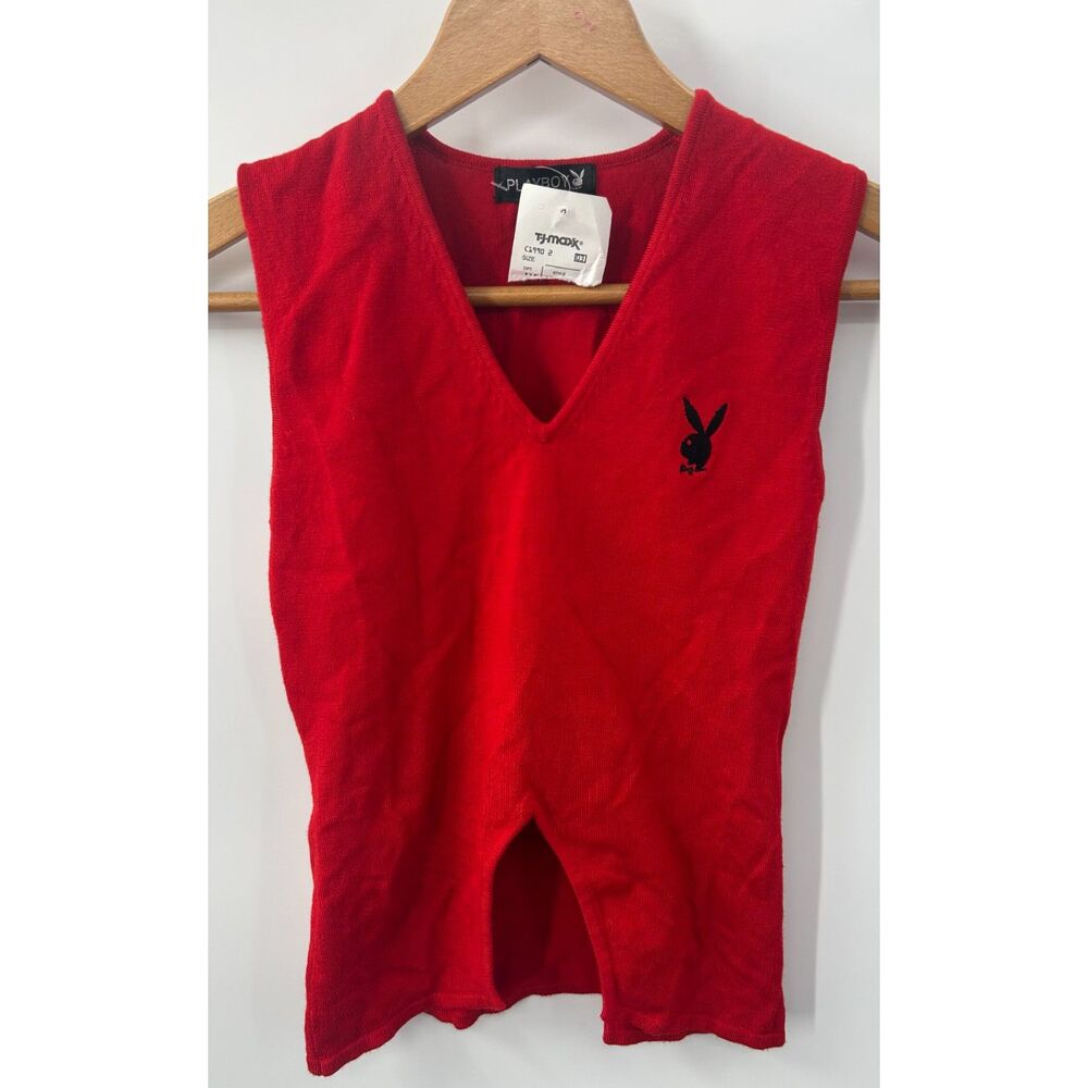 Vintage NWT Y2K Red Playboy Bunny Red Tank Top M Deadstock Crop Shirt
